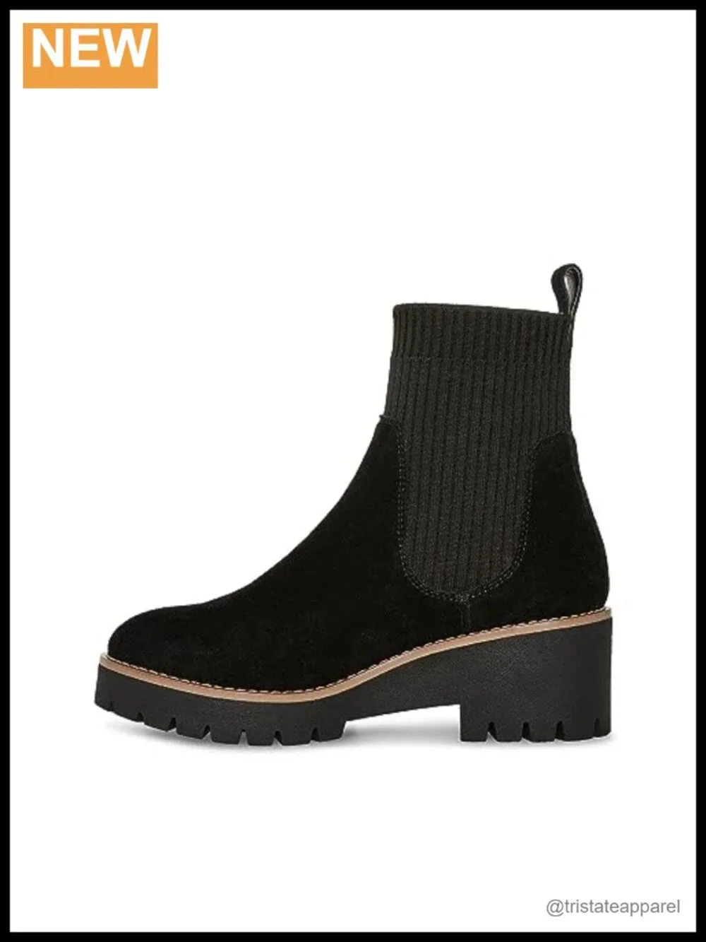 Waterproof Suede Ankle Booties with Lug Heel, Pull-On